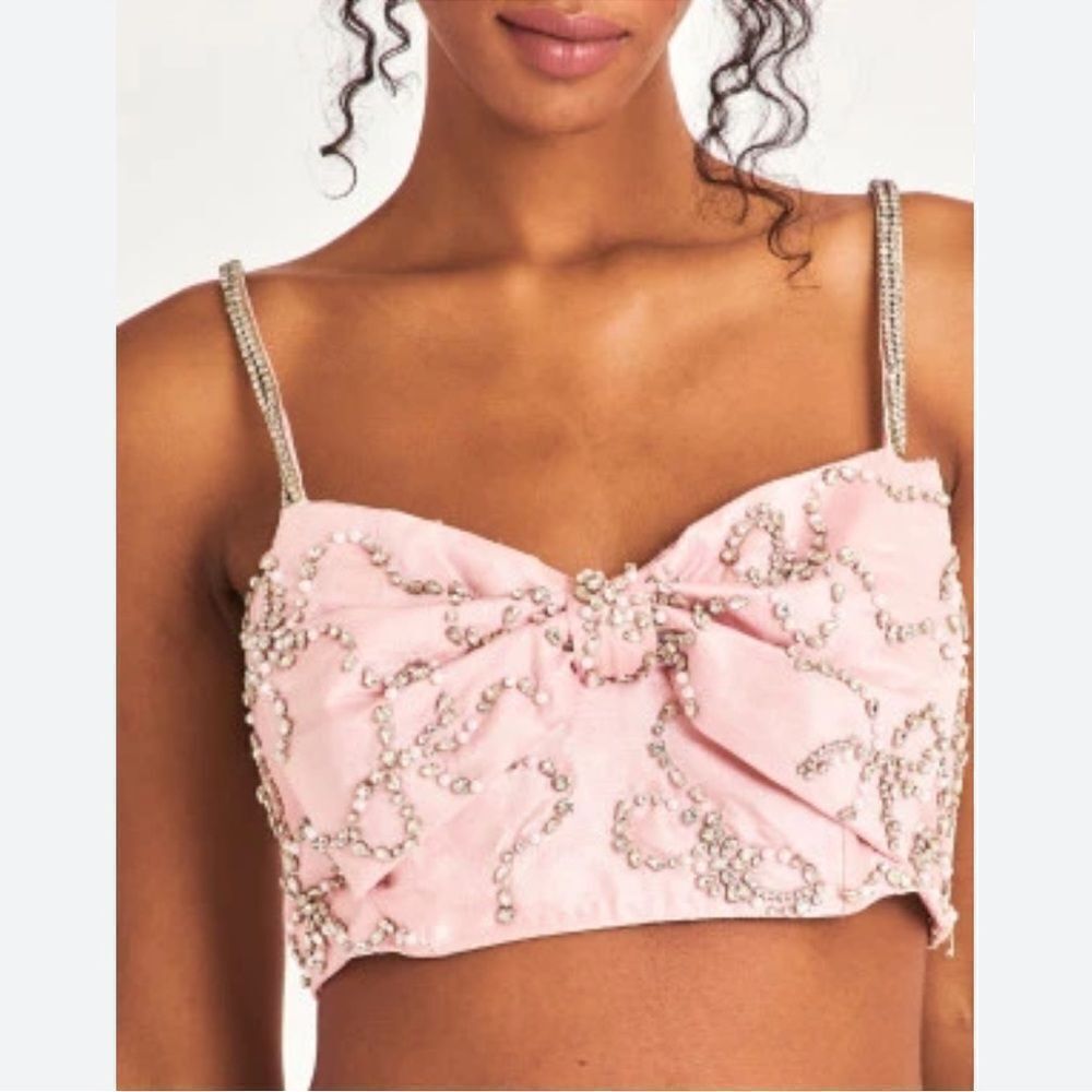 NWT LoveShackFancy - Arlitta Embellished Cropped Top - Pink - Size 2 - Picture 3 of 12
